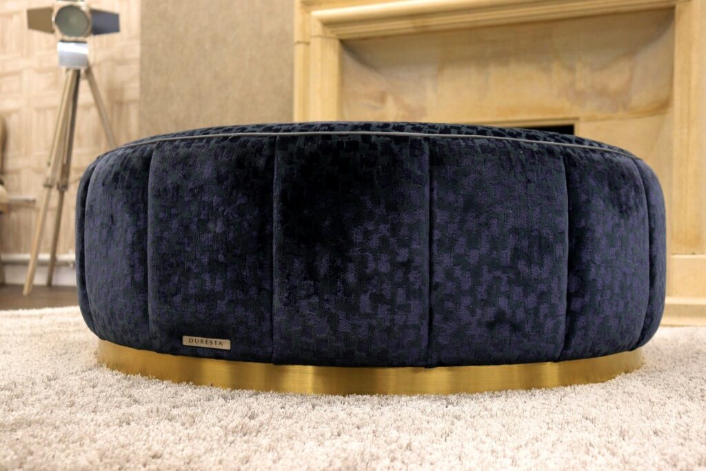 CUMULO (Famous Designer Brand) Premium ‘Supernova - Midnight’ Luxury Fabrics Collection & Gold Base – Luxury Designer Footstool
