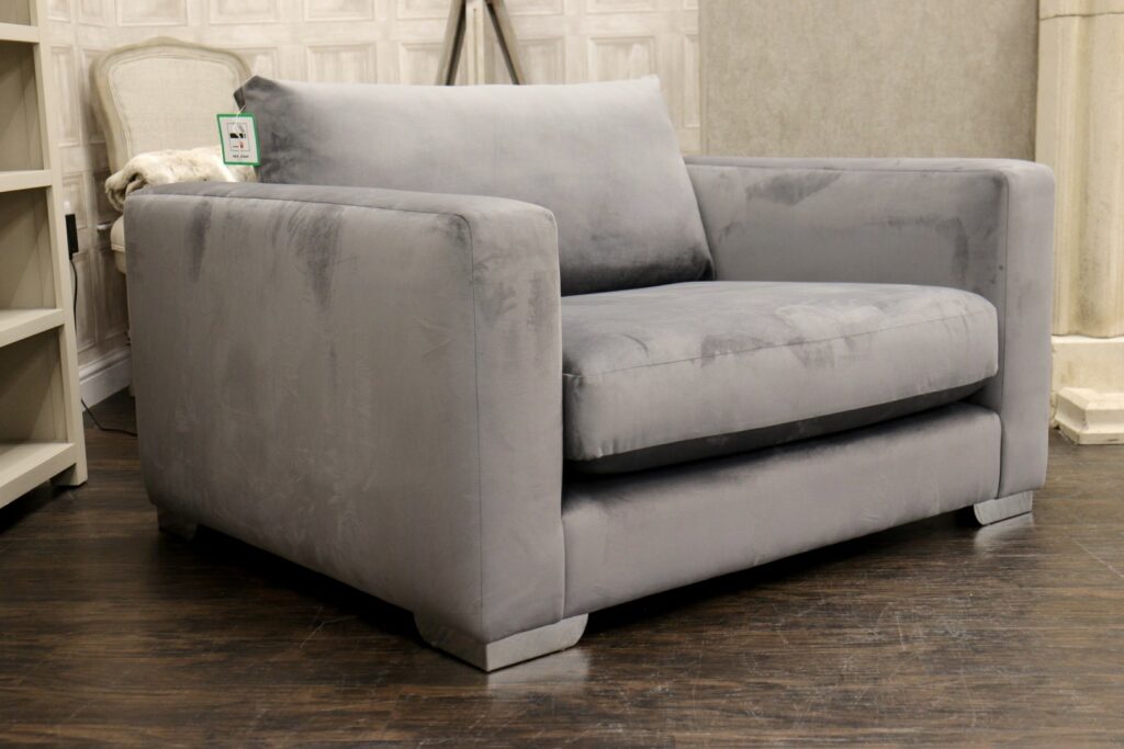 CASSIUS (Famous Designer Brand) Premium ‘Velvet Grey’ Fabrics Selection – Large Oversized Love Seat
