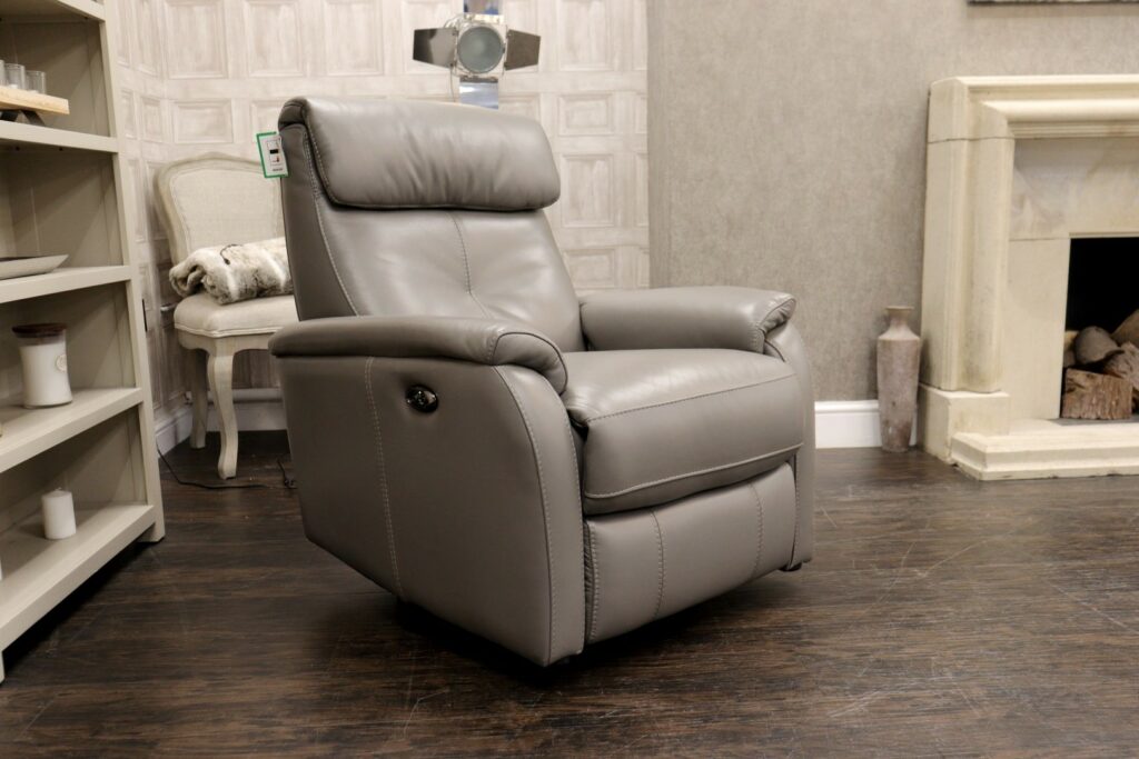 CENTENARY (Famous Designer Brand) Premium ‘Classic Grey’ Soft Premium Full Leather Upholstery – Power Reclining Twister & Rocker Chair