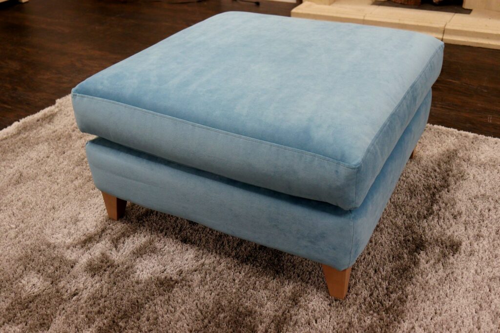 HOLLY Footstool (Famous Designer Brand) Premium ‘Sky Blue - Plush’ Fabrics Collection – Family Friendly Designer Footstool