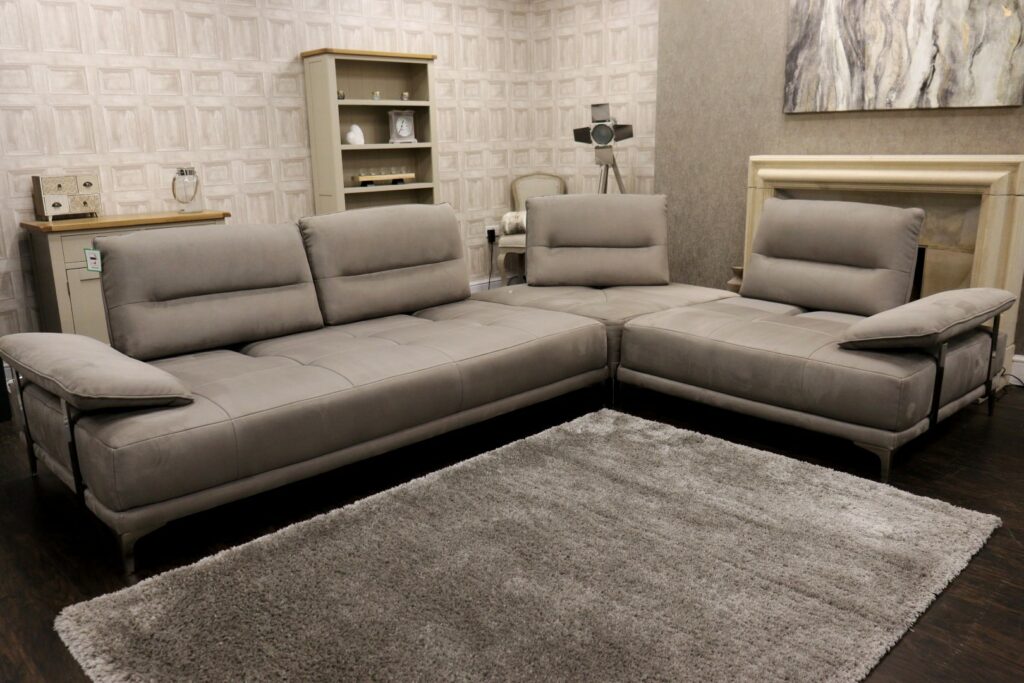 ARTEMIS (Famous Designer Brand) Premium ‘Charcoal – Eazi-Clean’ Upgraded Fabrics Collection – Power Automated Sliding Back XL Corner Sofa