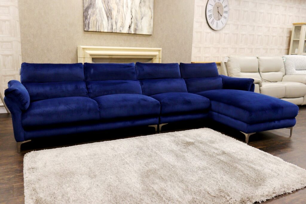 TORONTO (Famous Designer Brand) Premium ‘Lifestyle Plush - INK’ Velvet Fabrics Collection – 4/5 Seat LHF Corner Sofa Chaise