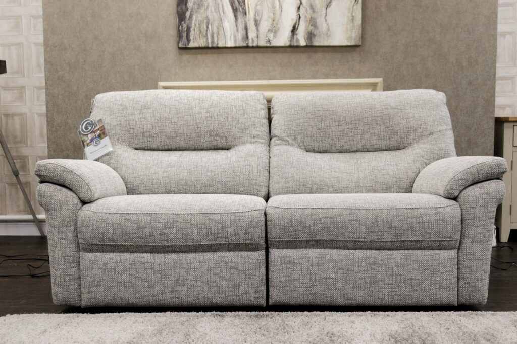 SEATTLE – Power (Famous Designer Brand) Premium Classic ‘Boston Slate’ Fabrics Collection – Dual Power Reclining Classic Back 3 Seater Sofa