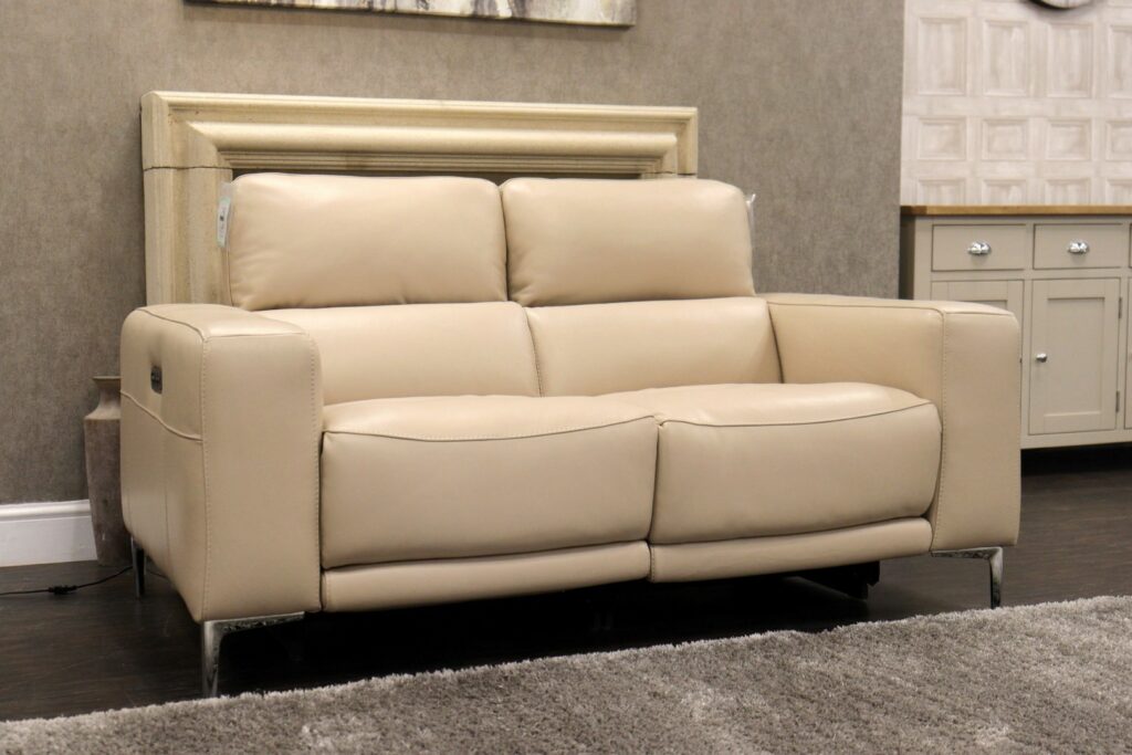 World of Leather - ADAMA New York (Famous Designer Brand) Pure Premium ‘Nc-862c - Bisque’ Leather Upholstery – Dual Power/HR Reclining 2 Seat Sofa