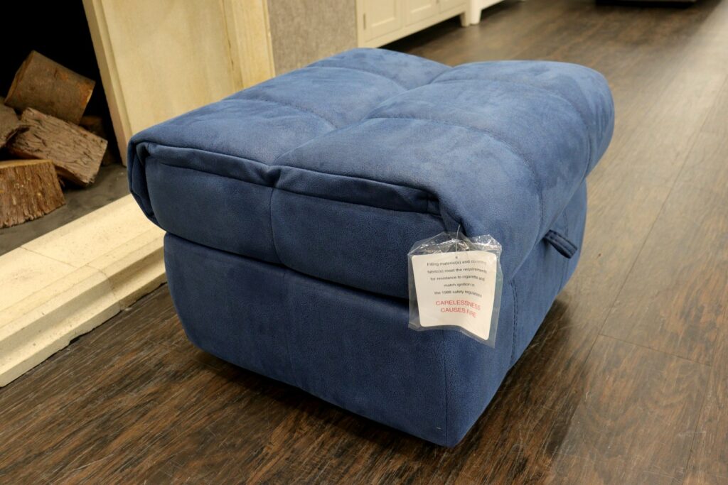 MAINE (Famous Designer Brand) Premium ‘Caribbean Blue’ Soft Fabric – Storage Footstool
