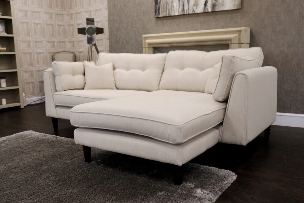 JULES (Famous Designer Brand) Premium ‘Ivory - Chenille Weave’ Fabrics Collection – 3 Seat LHF+RHF Interchangeable Corner Sofa Chaise + Cushion Pack