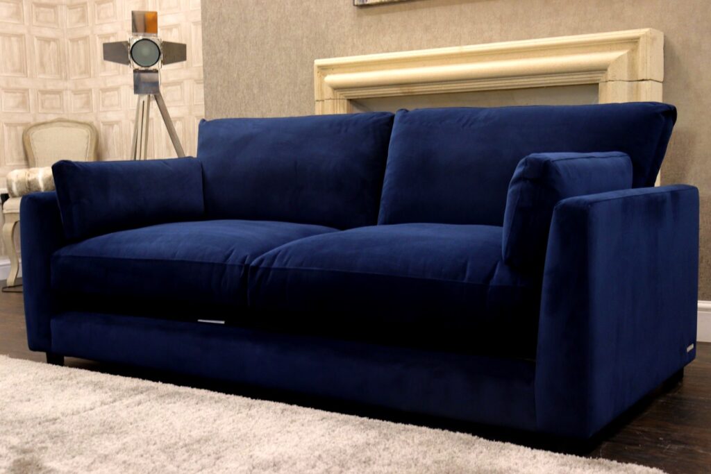 Lounge & Co. - CHARLOTTE (Famous Designer Brand) Premium ‘Midnight Indigo’ Soft Velvet Touch Fabric – 3 Seat Sofa + Arm Bolster Cushions