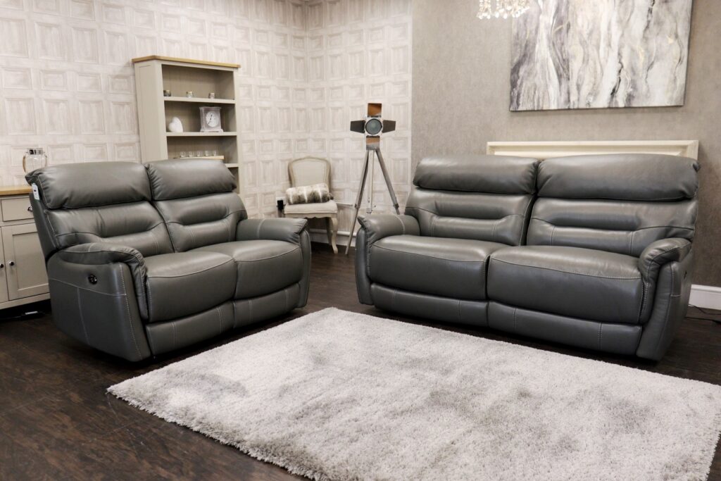 World of Leather – CHICAGO (Famous Designer Brand) Premium Grade ‘Nc-o42e - Elephant Grey’ Soft Leather Option – Dual Power Reclining 3 Seat Sofa + Power 2 Seat Sofa