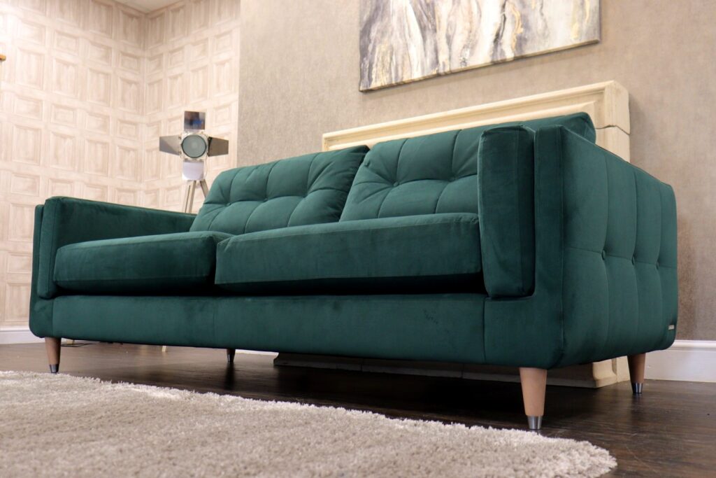 Lounge & Co. – MADISON (Famous Designer Brand) Premium ‘Ocean Emerald’ Soft Velvet Touch Fabric – 3 Seat Sofa + Washed Oak Feet