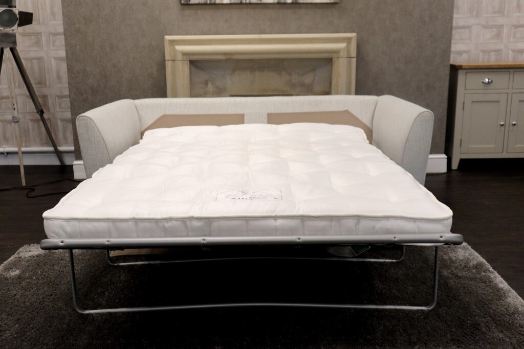 KENWICK – BED SOFA (Famous Designer Brand) Designer ‘Keswick – Capital Ecru’ Fabric Upholstery – Designer 3 Seat BED Sofa + UPGRADED HYPNOS MATTRESS