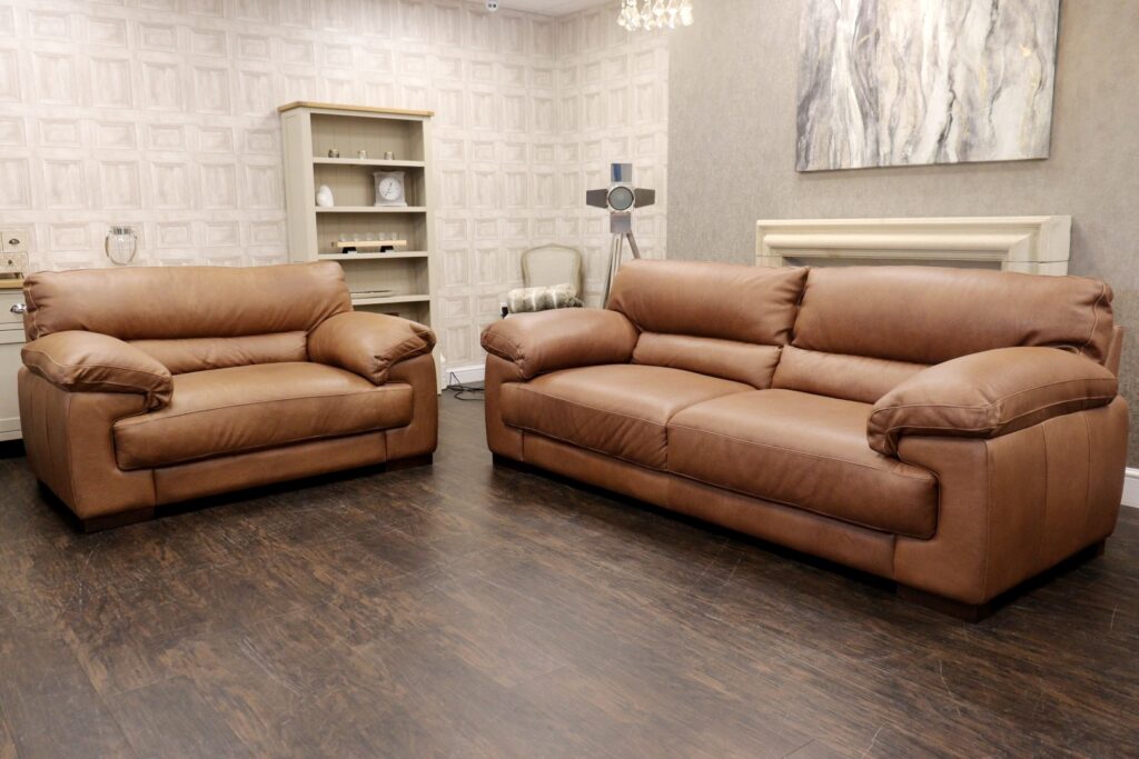 BOSSANOVA (Famous Designer Brand) Premium ‘Utah Tan’ Italian Leather – Oversized 3 Seat Sofa + Snug Chair