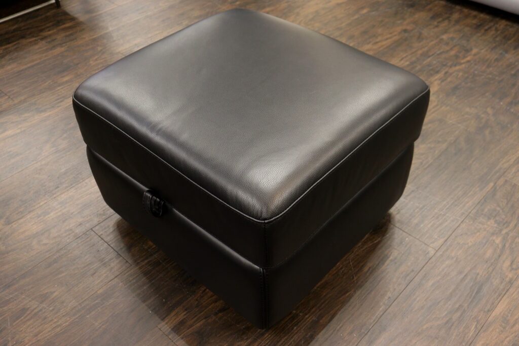 ELIXIR Xavier (Famous Designer Brand) Premium Designer ‘HW-887c – Black’ Leather – Sprung Hinged Storage Footstool