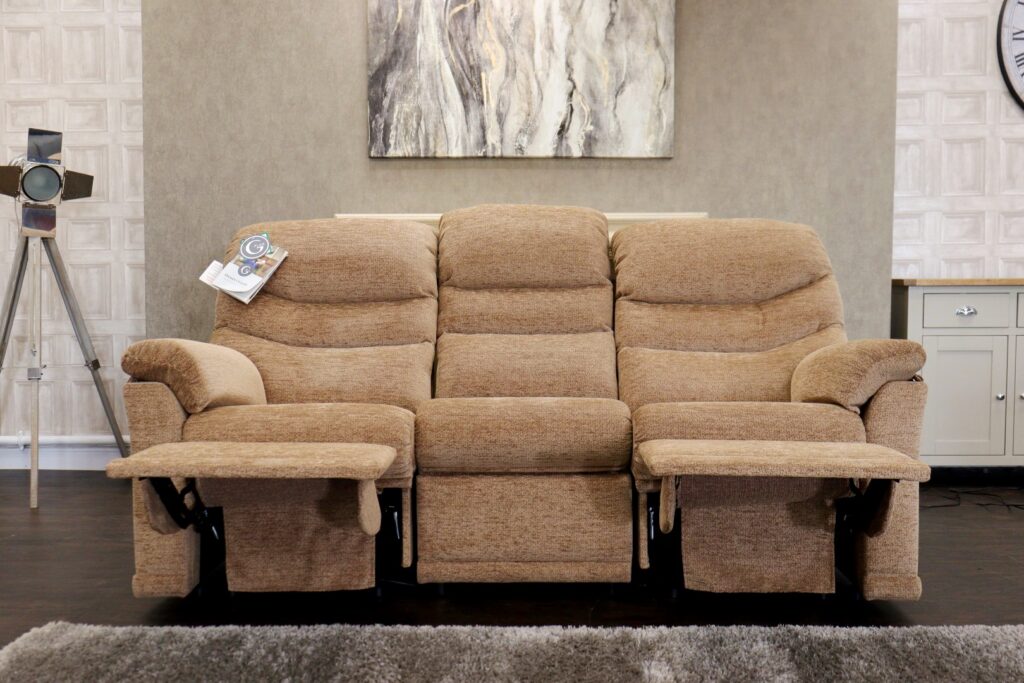 G Plan - MALVERN (Famous Designer Brand) Premium ‘Dapple Sparrow - AO22’ Fabrics Collection – Fully Reclining 3 Seat Sofa