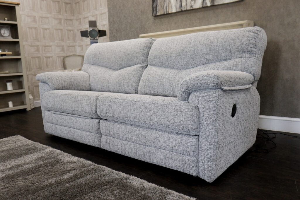 G Plan - STRATFORD (Famous Designer Brand) Premium ‘Remco Silver Grey’ Fabrics Collection – Dual Power Reclining 3 Seat Sofa