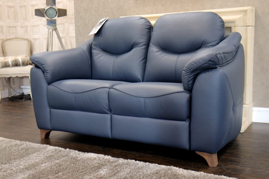 G Plan - JACKSON (Famous Designer Brand) Premium ‘Cambridge Navy – Leather Option’ Upholstery Collection – Formal Back 2 Seat Sofa – Oak Feet