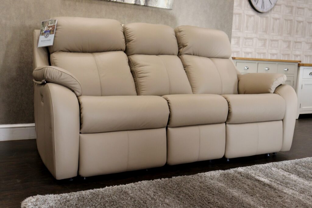 G Plan - MISTRAL KINGSBURY (Famous Designer Brand) Premium ‘Oxford Mushroom - H001’ Pure Leather Collection – Dual Power Reclining 3 Seat Sectional Sofa