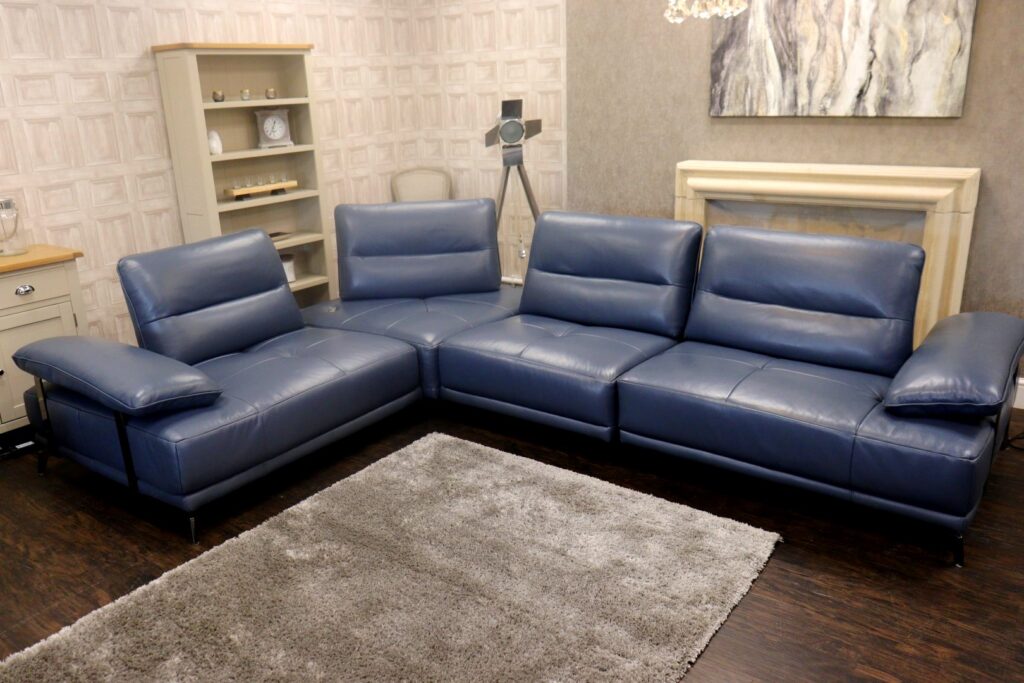 ARTEMIS (Famous Designer Brand) Premium ‘Trusty Sheen - Ocean Blue’ Upgraded Leather Collection – *FULLY MODULAR* Power Automated Sliding Back XL Corner Sofa