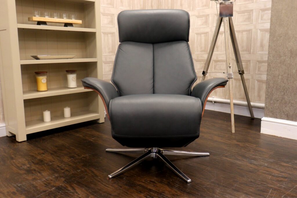 G Plan - OSLO Ergoform (Famous Designer Brand) Premium ‘Cambridge Slate - L853’ Luxury Leather Collection – Dual Independent Power Reclining Twister TV Chair