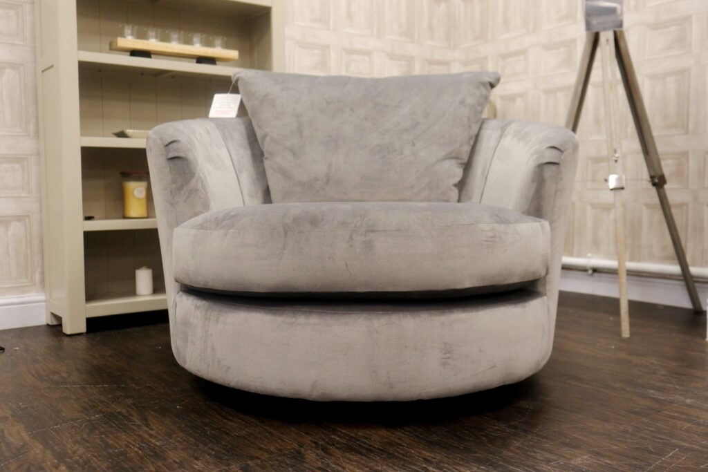 JASPER (Famous Designer Brand) Premium ‘Lucerne Silver Grey’ Fabrics Selection – XL Over-sized Twister Based Chair
