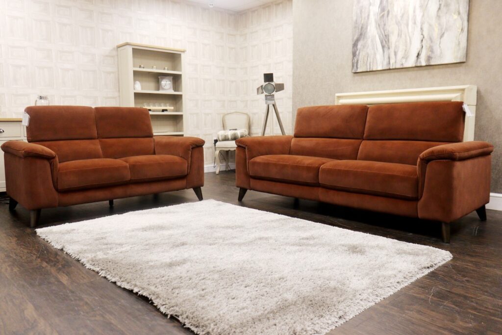 ODYSSEY (Famous Designer Brand) Designer *UPGRADED* ‘Portland Rust’ Plush Velour Upholstery – 3 Seat Sofa + 2 Seat Sofa