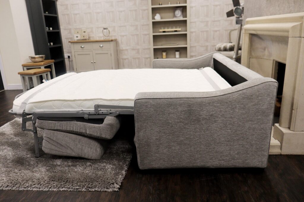 OPTIMUS - BED SOFA (Famous Designer Brand) Designer ‘Pewter’ Fabric Upholstery – Designer 3 Seat BED Sofa + Memory Foam Mattress