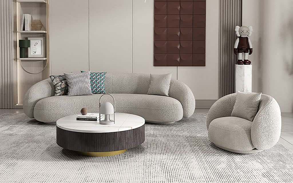 curved sofa in a comfy room